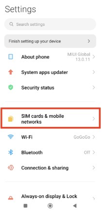 Step 1: Access SIM Settings